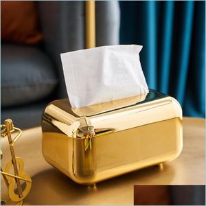 Tissue Boxes Napkins Golden Storage Napkin Holder Kitchen Box Paper Case Organizer Ornament Craft Desktop Drop Delivery 2021 Mxhome Dhacs