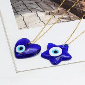 S3229 Turkiet Star Heart Glass Evil Eye Halsband för kvinnor Blue Eyes Pendant Choker Halsband