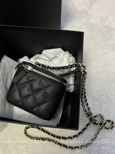 Bolsas de ombro de bolsas de crossbody feminino Designer Luxury Mini Portable Box Cosmético Bolsa de Bolsa de Ovelha Black Ladies Moda Pequenas Bolsas Golden Ball Chain 11cm
