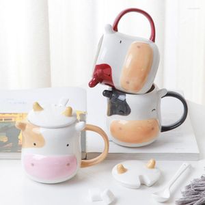 Mugs Ceramic Cute Cow Mug Coffee Cups Lids Spoons Children's Large-capacity Water Office Milk Product Creative Home Drinkware