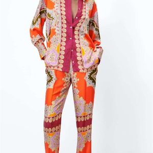 Kvinnors tv￥bitar byxor Kumsvag Summer Women 2 Piece Set Suits Vintage Print Shirts Tops and Straight Pants Female Elegant Street Suit Clothing 220922