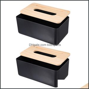 Pudełka na tkanki serwetki 2PCS dekoracyjne pudełko do przechowywania proste drewniane pokrywki na serwetek wystrój Doród 2021 Domowe ogród kuchnia BDESPORTS DHEX4
