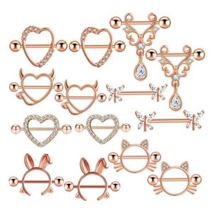 Wholesale Stainless Steel Acrylic Nipple Rings Set Tongue Ring CZ Barbell Heart-Shape Piercing Body Jewelry