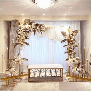 Party Decoration 3-5pcs Shiny Gold Outdoor Lawn Wedding Flower Gaze Palm Arch Bakgrops Floral Arrangement Plinte Table Birth Bdebag DHGFW