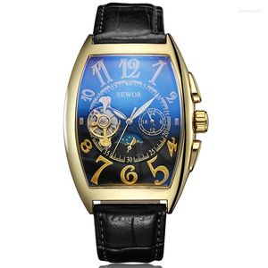 Wristwatches Vintage Automatic Men Mechanical Watches Tourbillon Dial Male Wrist Watch Mens Irregular Rectangle Skeleton Relogio Masculino