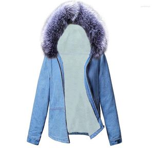 Damenjacken Damen Jeansjacke Pelzkragen Warmer Parka Winter Basic Bomber Jean Mantel Frauen Lamm Gepolstert Outwear Weiblich Verdicken