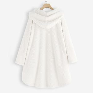 여성 S 플러스 사이즈 겉옷 코트 6x 7x 8x 여성 겨울 재킷 후드가있는 중간 길이의 양면 긴 슬리브 양털 따뜻한 스웨터 패션 레이디스 코트 220922