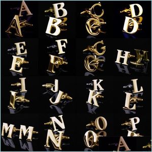 Manschettenknöpfe Gold Englischer Buchstabe Manschette A-Z Links Hemden Manschettenknopf Für Herrenschmuck Französische Manschettenknöpfe Hochzeit Vater Weihnachtsgeschenk Dhseller2010 Dh7Lv