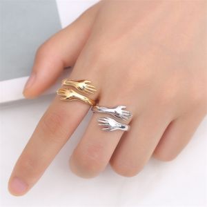 Cluster Rings Resizable 925 Sterling Silver Ring Fine Jewelry Open Loop Gold Plated Hands Hug Shaped Unisex for Men Women Girl 220921