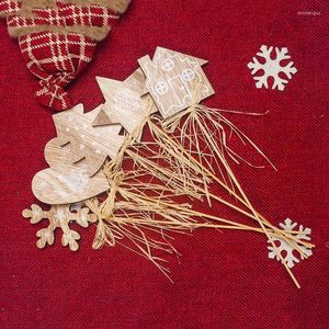 Christmas Decorations 2022 Year Decoration Wooden With Grass Cuttings Table Card Creative DIY Tree FZ284
