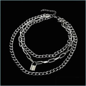 Chokers katmanlı zincir choker kolyeleri boyun zincirleri Kilit kolye takılar kadınlar için punk chokers asma kilit goth grunge aesth dhseller2010 dhlbc