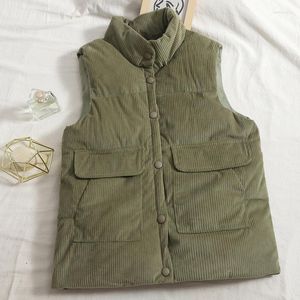 Gilet da donna Giacca da donna in velluto a coste con doppia tasca pettorale Gilet da donna 2022 Autunno tinta unita Colletto alla coreana Cappotti Donna