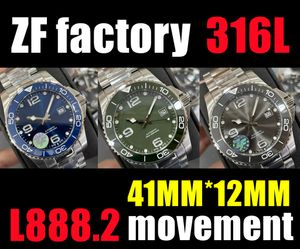 Mens Watch ZF fábrica relógios de grife produz espelho de vidro de safira fod fivela pulseira de aço fino 41mm L888.2 Movimento mecânico totalmente automático c6