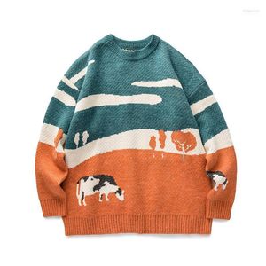 Men's Sweaters Men's 2022 Autumn Winter Men Cows Print Vintage Causal Sweater Pullover Korean Clothes O-neck Women Harajuku Clothing