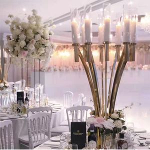 Party-Dekoration, 2 Stück Metall-Kerzenhalter für Hochzeitsdekoration, Acryl-Tischaufsatz, Blumenhalter