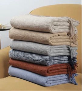 140-185cm Double-sided Cashmere Blanket Crochet Soft Wool Shawl Portable Warm Plaid Sofa Travel Fleece Knitted Throw Cape Blankets 6 Colors