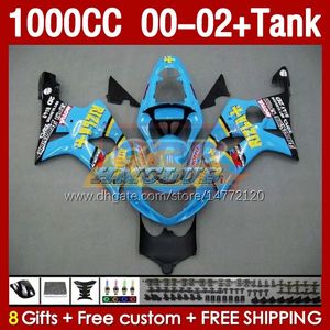 RIZLA cyan OEM Fairings &Tank For SUZUKI K2 GSXR-1000 GSXR 1000 CC GSXR1000 00 01 02 Body 155No.29 GSX R1000 GSX-R1000 2001 2002 2002 1000CC 00-02 Injection mold Fairing