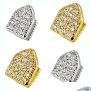 Grillz Dental Grills Iced Out Zircon Gold Teeth Grillz Micro Pave Top And Bottom Grills Single Tooth Caps Vampire Jewel Dhseller2010 Dhgng