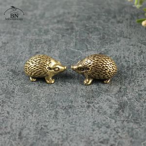 Decorações de jardim duas figuras sólidas de hedgehog de cobre puro miniaturas pequenos ornamentos