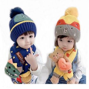 Scarves Wraps Hats Scarves Gloves Sets Doit Baby Kids Beanie Dinosaur Rabbit Bear Cartoon 2 pcs Boys Girls Winter Villus Hat Scarf Set For 2 to 7 Years