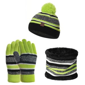 Scarves Wraps Hats Scarves Gloves Sets 3pc set Kids Warm Winter Woolen Yarn Knitted Pompom Hat Beanie Neck Scarf Soft Cotton Elastic Set For Baby Girls