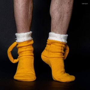 Erkek Çoraplar Erkekler 2022 Tasarımcı 3d Bira Kupa Örgü Uzun Tüp Sevimli Unisex Yenilik Kış Sıcak Çift Renkli Blok Zemin