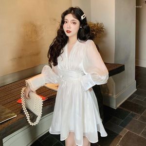 Casual Dresses Summer Sexy Elegant Lace Shiny Dress Gentle Vintage Courtly Fairy Vestidos V-Neck Slim Niche Design Maid For Women 2022