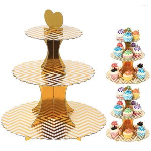 Festive Supplies 3-Layer Cardboard Cake Stand Golden Disposable Cupcake Wedding Baby Baptism Birthday Party