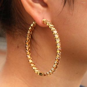 Hoop rh ngen mm Punk Hoop Earrings Gold Plated Brown Rhinestone Circle Hip Hop Big Set Trendy Jewelry for Women