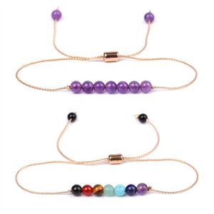 Pulseira natural de chakra de pedra 4 mm 4mm AMETHYST RED AGATE TIGER ELENTE Lazuli Corrente de fio de cobre Bracelets ajustáveis ​​Jóias de ioga mulheres joias