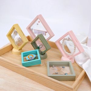 Bunte PE-Folie Schmuck Aufbewahrungsbox Ring Armband Reiseetui 3D Floating Frame Staubdichte Display-Boxen