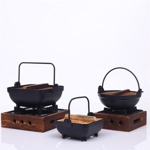 Soup Stock Pots Japanese-Style Cast Iron Hand-Held Household One-Person Food Clay Creative Wooden Cover Hanging Shouxi 220921