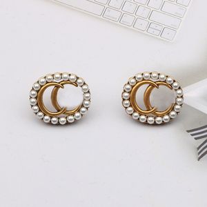Simple Stud 18K Gold Plated 925 Silver Luxury Brand Designers G Letters Geometric Fashion Women Round Crystal Rhinestone Pearl Earring Bride Wedding Party Jewerlry