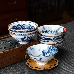 1 Chinese Teaware Blue And White Porcelain Teacup Travel Ceramic Tea Bowl Anti Scaling Hand Painted Cone Cup Meditation Cups Tea Set Q2
