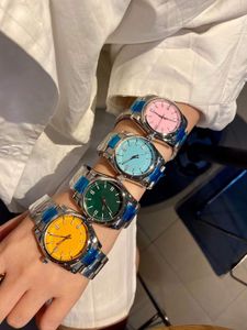 Luxo casal de a￧o inoxid￡vel quartzo assistir Sweet Candy Series Wristwatch Amarelo Dial Pink Mulheres Meninas Double Lines Rel￳gios Masculino Male