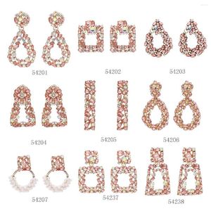 Dangle Earrings Fashion Full Crystal Pink Drop For Women Geometric Statement Rhinestone Wedding Party Jewelry Wholesale
