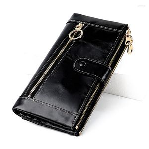 Wallets Big Capacity Genuine Leather Wallet Female Coin Purse Women Portomonee Clutch Clamp Money Bag Card Holders Handy Perse