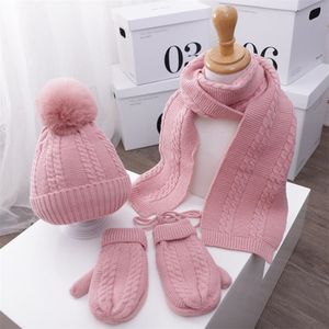 Scarves Wraps Hats Scarves Gloves Sets Kids Scarfs Glove 3 Pcs Child Knitted Pompom Beanies Hat Suit Solid Winter Warm Boys Girls Cap 1 5T 220921