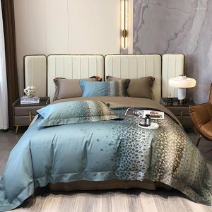 Bettwäsche Sets Luxusägyptische Baumwolle Botanische Vögel Leopardendruck Set Doppelkönig mit Bettbedeckungsbettblatt Kissenbezüge