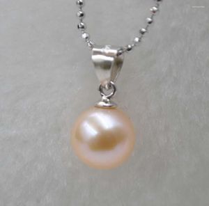 ペンダントネックレス8.5mm丸い天然ピンクの女性のための本物の真珠宝石