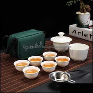 Teaware Set Kitchen Dining Bar Home Garden Set Chinese Travel Kung Fu Tea Ceramic Portable Cup Porcelain Service G OTFHI