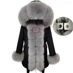 Women's Trench Coats 2022 Winter Warm Coat Natural Real Fur Jacket Hooded Black Woman Parkas Mulher Women's