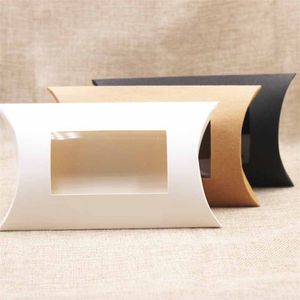 Geschenkpapier 50 Stück Kraftpapier Box Kissen PVC Candy Box DIY Hochzeit Gunsten Geschenkboxen mit klarem Fenster Kinder Geburtstag Home Party Dekoration 220922