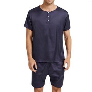 Tute da uomo Abbigliamento da casa da uomo Seta di ghiaccio Tinta unita Camicia sottile Set da due pezzi Pigiama Pantaloncini a maniche corte Abbigliamento sportivo casual Taglia grande