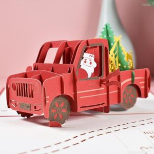 Weihnachtsdekorationen, Grußkarte, 3D, stehend, faltbar, schreibend, faltbar, liefern, Auto mit Baum, klares Weihnachtsgeschenk