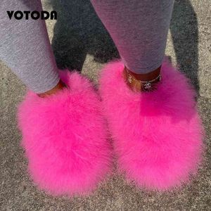 Slippers New Faux Fox Fur Slippers Women's Furry Warm Flip Flops Fullfy Raccoon Fur Slides Flat Comfortable Home Shoes Plus Size Couple T220922