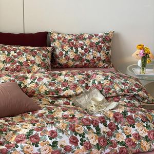 Conjunto de cama Conjunto de 4 peças de folhas de algodão pastoral americanas Capas de colcha fronhas