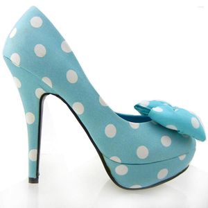 Ladies Dress 226 Lf30406-2 Shoes Cute Bow Satin Polka Dot Party/club Platform High Heels Pumps Court 5