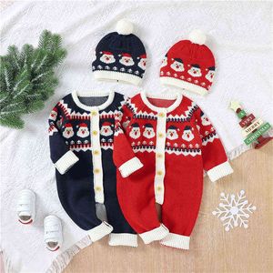 Rompers Baby 2pcs Зимние наряды Рождественский малыш мальчик девочка с длинными рукавами пуговица вниз вязаные комбинезон