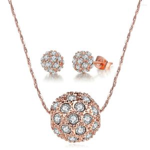Ketting oorbellen Lucky Ball Round Sets voor vrouwen Rose Gold Color Rhinestone Zirconia Party Gift Earring Fashion Jewelry S095